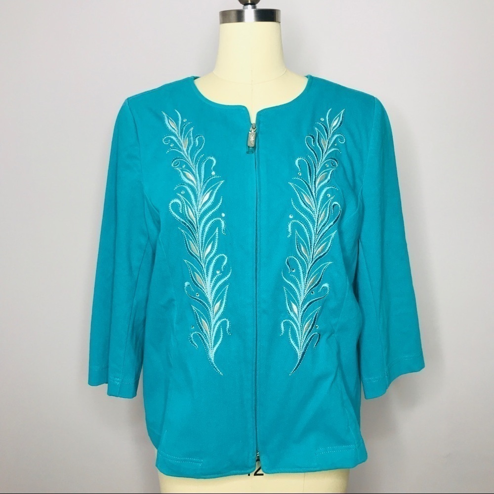 NWT Bob Mackie Smart Denim Zip Jacket- Size Large- NWT